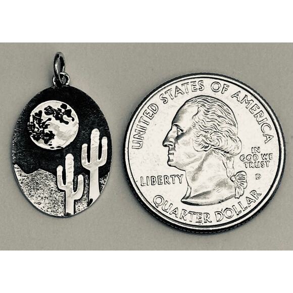 Sterling Silver Full Moon with Cactus Charm - Picture 3 of 4